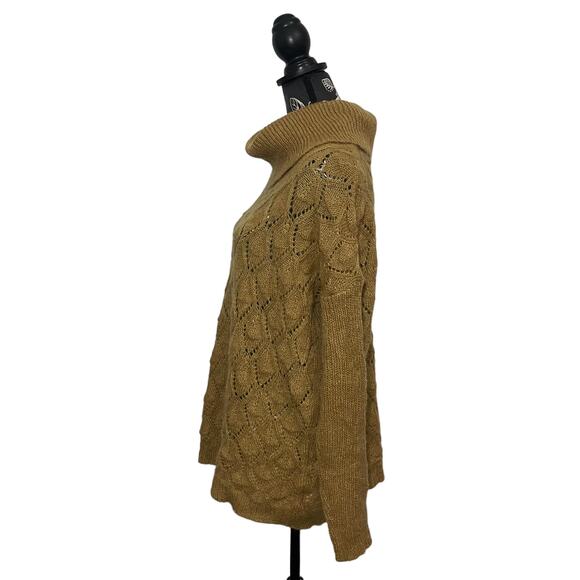 Elsamanda Diamond Knit Cowl Neck Sweater Mohair Blend Italy Mustard Ochre Small - Picture 7 of 9